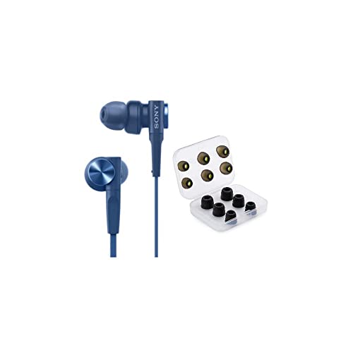 Sony MDRXB55AP Extra Bass Earbud Headphones/Headset with Mic (Blue) with Knox Gear Earbud Tips Bundle (2 Items)