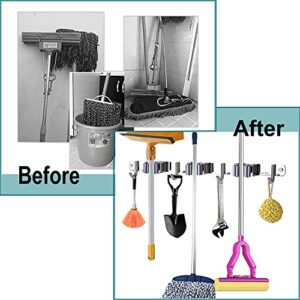 Aikert Mop And Broom Holder Wall Mount - Broom Organizer Wall Mount Heavy Duty Garage Tools Hanger Organize And Storage For Kitchen, Bathroom, Garden, Laundry / 1 Pack Grey