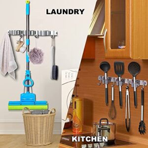 Aikert Mop And Broom Holder Wall Mount - Broom Organizer Wall Mount Heavy Duty Garage Tools Hanger Organize And Storage For Kitchen, Bathroom, Garden, Laundry / 1 Pack Grey