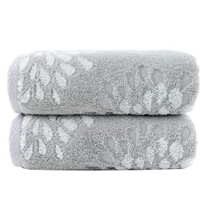 pidada hand towels set of 2 hydrangea floral pattern 100% cotton absorbent soft decorative towel for bathroom (light grey)