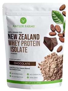 antler farms - 100% grass fed new zealand whey protein isolate, chocolate flavor, 2 lbs - pure and clean, 4 ingredients, delicious, cold processed