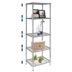 5 tier wire shelving unit, height adjustable wire shelves with nsf certified, narrow metal storage rack shelf unit for kitchen, laundry, bathroom, pantry, closet (18"d x 21.5"w x 71"h, chrome)