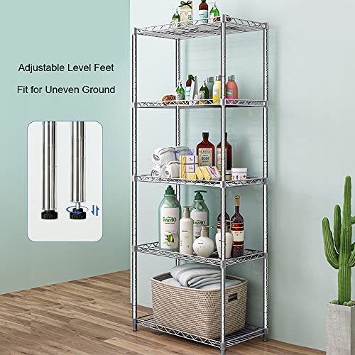 5 Tier Wire Shelving Unit, Height Adjustable Wire Shelves with NSF Certified, Narrow Metal Storage Rack Shelf Unit for Kitchen, Laundry, Bathroom, Pantry, Closet (18"D x 21.5"W x 71"H, Chrome)