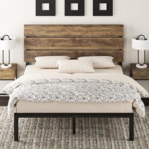 Allewie Queen Size Platform Bed Frame with Wooden headboard and Metal Slats/Rustic Country Style Mattress Foundation/Box Spring Optional/Strong Metal Slats Support/Easy Assembly/Light Brown