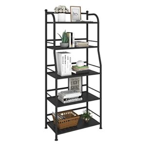 fkuo 5 tier metal shelf storage shelves living room bookshelf bathroom corner storage rack for kitchen,indoor plant stand (matte black, 5 tier)