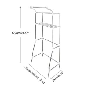 BAOYOUNI 2-Tier Laundry Room Shelf Over Washing Machine Storage Utility Rack Above Toilet Washer Dryer Bathroom Organizer Width Adjustable Space Saving Shelving Units with Clothes Hanging Rod, White