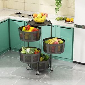 Stylifing 4 Tier Rotating Multi Layer Kitchen Shelf with Wheels, Kitchen Storage Cart for Vegetable Fruits Onion, Black Metal Household Organization Shelf Corner Shelves for Living Room