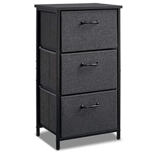 land·voi storage dresser with 3 fabric drawers,night stand for bedroom, office, living room, and hallway entryway closets, steel frame wood top, easy pull handle,black grey bet11b