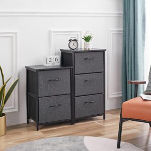 LAND·VOI Storage Dresser with 3 Fabric Drawers,Night Stand for Bedroom, Office, Living Room, and Hallway Entryway Closets, Steel Frame Wood Top, Easy Pull Handle,Black Grey BET11B