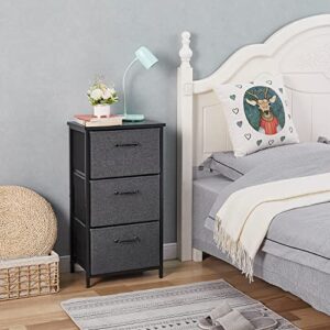 LAND·VOI Storage Dresser with 3 Fabric Drawers,Night Stand for Bedroom, Office, Living Room, and Hallway Entryway Closets, Steel Frame Wood Top, Easy Pull Handle,Black Grey BET11B