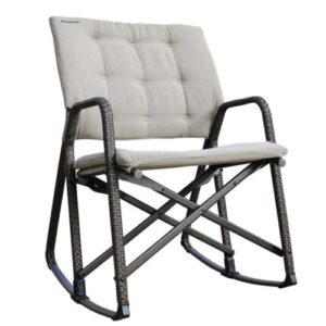 strongback outdoor patio rocker, portable folding rocking chair with lumbar support, great outdoor chair for patio furniture, balcony, camping, and lawn, single