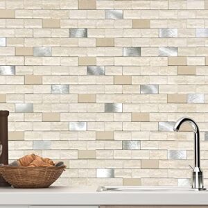 vaovi peel and stick tile backsplash kitchen,stick on backsplash self adhesive wall tiles bathroom shower tiles waterproof(10tiles,beige)