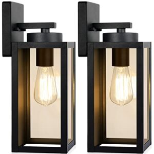 outdoor wall light fixtures, exterior waterproof wall lanterns, porch sconces wall mounted lighting with e26 sockets & glass shades, modern matte black wall lamps for patio front door entryway, 2-pack