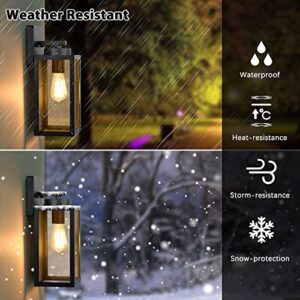 Outdoor Wall Light Fixtures, Exterior Waterproof Wall Lanterns, Porch Sconces Wall Mounted Lighting with E26 Sockets & Glass Shades, Modern Matte Black Wall Lamps for Patio Front Door Entryway, 2-Pack