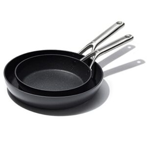 oxo professional hard anodized pfas-free nonstick, 8" and 10" frying pan skillet set, induction, diamond reinforced coating, dishwasher safe, oven safe, black