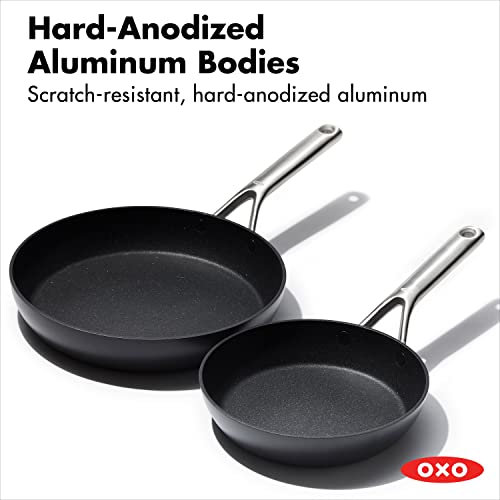 OXO Professional Hard Anodized PFAS-Free Nonstick, 8" and 10" Frying Pan Skillet Set, Induction, Diamond reinforced Coating, Dishwasher Safe, Oven Safe, Black