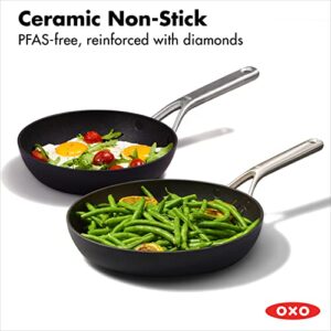 OXO Professional Hard Anodized PFAS-Free Nonstick, 8" and 10" Frying Pan Skillet Set, Induction, Diamond reinforced Coating, Dishwasher Safe, Oven Safe, Black