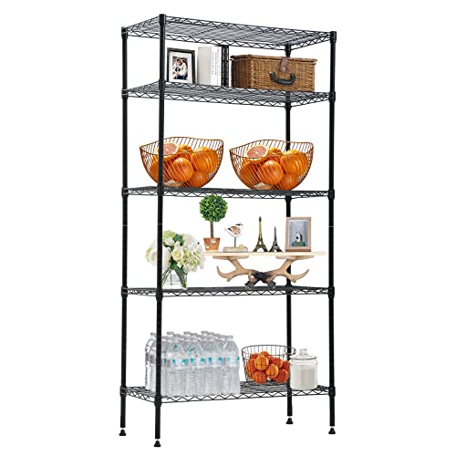 Better Choicet 5 Tier Wire Shelving Unit, Heavy Duty Storage Unit Metal Organizer Rack, Height Adjustable Shelf Standing with Wheels for Kitchen Bathroom Garage,14'' D x 24'' W x 60'' H, Black