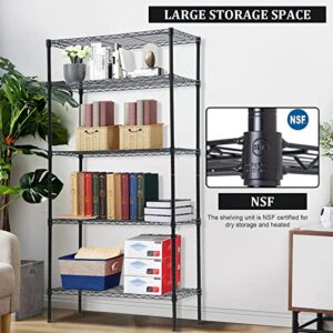 Better Choicet 5 Tier Wire Shelving Unit, Heavy Duty Storage Unit Metal Organizer Rack, Height Adjustable Shelf Standing with Wheels for Kitchen Bathroom Garage,14'' D x 24'' W x 60'' H, Black