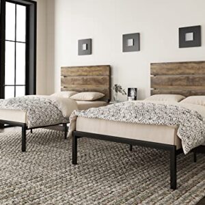 Allewie Twin Size Platform Bed Frame with Wooden headboard and Metal Slats/Rustic Country Style Mattress Foundation/Box Spring Optional/Strong Metal Slats Support/Easy Assembly/Light Brown