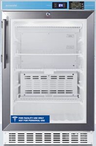 summit appliance acr46glcal pharmacy ada compliant 20" wide all-refrigerator with nist calibrated alarm/thermometer, stainless steel trimmed glass door, frost-free, self-closing door and lock