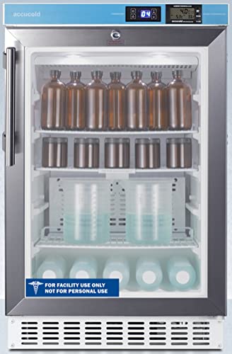 Summit Appliance ACR46GLCAL Pharmacy ADA Compliant 20" Wide All-refrigerator with NIST Calibrated Alarm/Thermometer, Stainless Steel Trimmed Glass Door, Frost-free, Self-closing Door and Lock