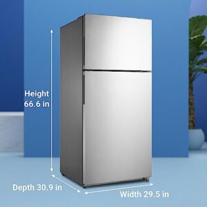 SMETA Refrigerator with Freezer Top 18 Cu. Ft Garage Refrigerators 30" Top Mount Full Size Stainless Steel for Kitchen Fridge, Frost Free Double Door Upright Freezer Led Light, Garage Ready