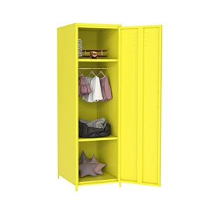 lecut 51" tall locker cabinet with magnetic door and 2 adjustable shelves metal storage locker for home school office to store clothes bags toys and book (yellow)