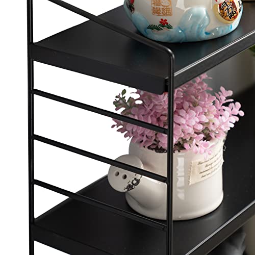 Praktiban Wall Mounted 3 Tier Floating Shelf, Adjustable Hanging Display Shelf Bathroom Shelf, Storage Shelf for Plants, Books and Decorations, Bookshelf for Office, Black