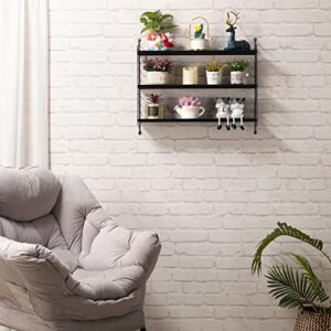 Praktiban Wall Mounted 3 Tier Floating Shelf, Adjustable Hanging Display Shelf Bathroom Shelf, Storage Shelf for Plants, Books and Decorations, Bookshelf for Office, Black