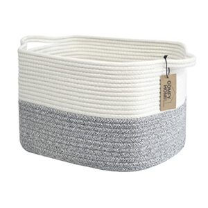 cotton rope woven basket with handles for shelves ,toys ,book, cloth storage baskets for organizing-13.5" x 11" x 9.5" nursery cube bin,decorative storage organizer for living room, bathroom by comfy-homi（white/grey）