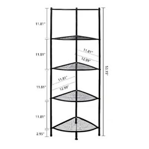 Kimzda 5-Tier Corner Shelf Stand Metal Wire Corner Shelving Display Unit Storage Furniture Multipurpose Space Saving Storage Rack for Living Room, Office, Kitchen, Black