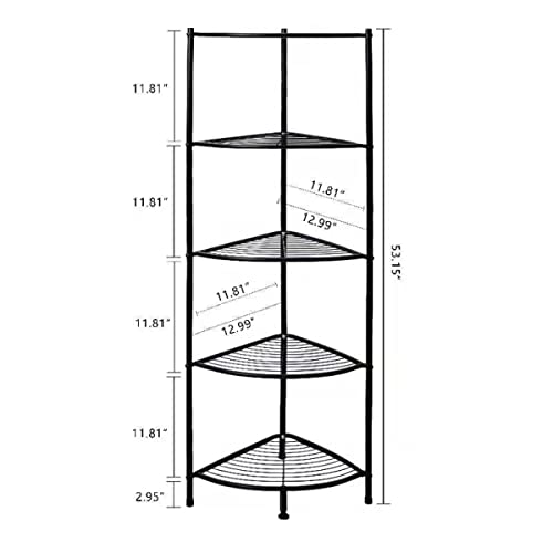 Kimzda 5-Tier Corner Shelf Stand Metal Wire Corner Shelving Display Unit Storage Furniture Multipurpose Space Saving Storage Rack for Living Room, Office, Kitchen, Black