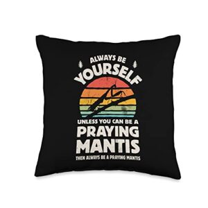 praying mantis gifts co. praying mantis always be yourself retro 70s bug insect lover throw pillow, 16x16, multicolor