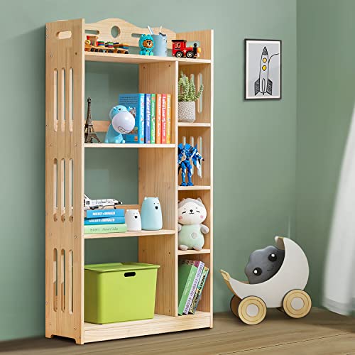 MoNiBloom Large Heavy Duty Wood Modern Bookshelf for Small Space 5 Tier Storage Display Stand Rack Heavy Duty for Kids Teen Room Living Room, Natural