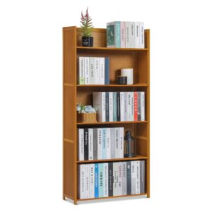 monibloom 5 tier open shelf, bamboo multifunctional bookcase storage cabinet display shelves organizer for living room bedroom study room, brown