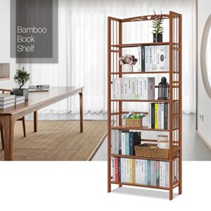 MoNiBloom 6-Tier Adjustable Bookshelf Bookcase, Multifunction Free-Standing Storage Shelf Narrow Plant Flower Stand for Living Room Kitchen Home, Brown