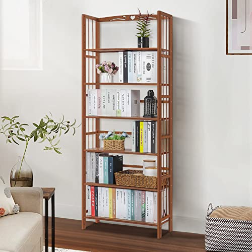 MoNiBloom 6-Tier Adjustable Bookshelf Bookcase, Multifunction Free-Standing Storage Shelf Narrow Plant Flower Stand for Living Room Kitchen Home, Brown