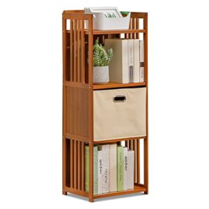 monibloom 4 tier bookcase with removable storage box, bamboo freestanding ventilated bookshelf display shelf for office living room bedroom kitchen, brown