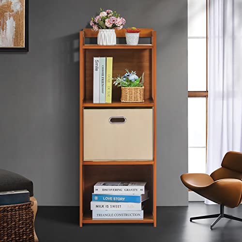 MoNiBloom 4 Tier Bookcase with Removable Storage Box, Bamboo Freestanding Ventilated Bookshelf Display Shelf for Office Living Room Bedroom Kitchen, Brown