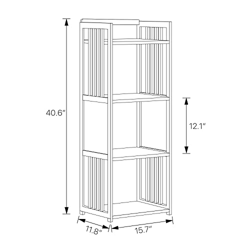 MoNiBloom 4 Tier Bookcase with Removable Storage Box, Bamboo Freestanding Ventilated Bookshelf Display Shelf for Office Living Room Bedroom Kitchen, Brown