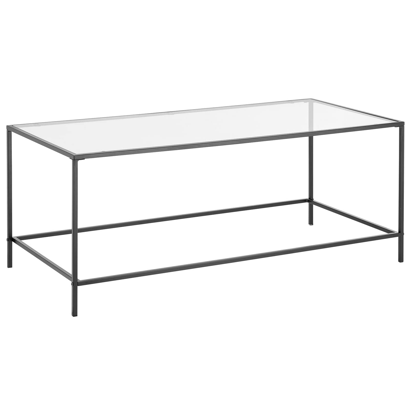 mDesign Glass Top Coffee Table - Large Minimalistic Rectangular Geometric Metal Accent Furniture Unit for Living Room, Basement, Home Office, Garage, and Bedroom - Black