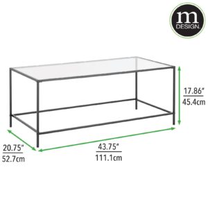 mDesign Glass Top Coffee Table - Large Minimalistic Rectangular Geometric Metal Accent Furniture Unit for Living Room, Basement, Home Office, Garage, and Bedroom - Black