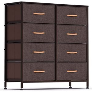 dhmaker vertical dresser storage tower, steel frame, wood top, easy pull textured fabric bins - organizer unit for bedroom, hallway, entryway, closets - 8 drawers- brown
