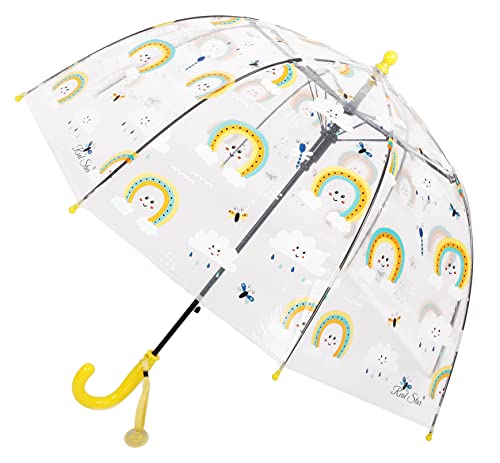 MRTLLOA Kids Rainbow Clear Bubble Umbrella, Toddler Grip Curved Handle Stick Rain Umbrella