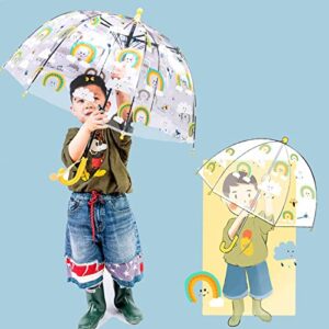 MRTLLOA Kids Rainbow Clear Bubble Umbrella, Toddler Grip Curved Handle Stick Rain Umbrella