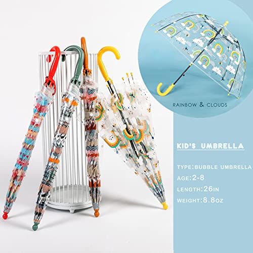 MRTLLOA Kids Rainbow Clear Bubble Umbrella, Toddler Grip Curved Handle Stick Rain Umbrella