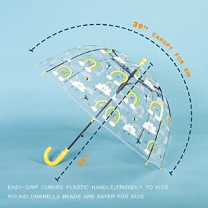 MRTLLOA Kids Rainbow Clear Bubble Umbrella, Toddler Grip Curved Handle Stick Rain Umbrella