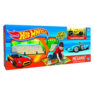 Hot Wheels Kids Hot Wheels Mega Mat with Vehicle - Bundle with Hot Wheels Playmat with Vehicle and 4 Racecar Sticker Sheets (Car Playmat for Boys)