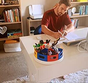 JoinJoy Rotating Desk Organizer for Kids - Homeschool Organizers and Storage - Kids Art Supply Storage with Sturdy Spin Base and 9 Removable Containers – Colorful Design – Easy to Use (Multicolored)